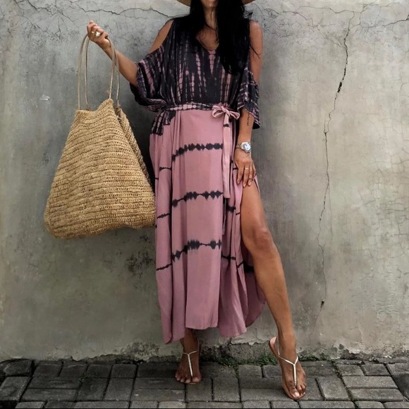 SOLD OUT Tie Dye Cold Shoulder Coverup Maxi Dress - Picture 2 of 8